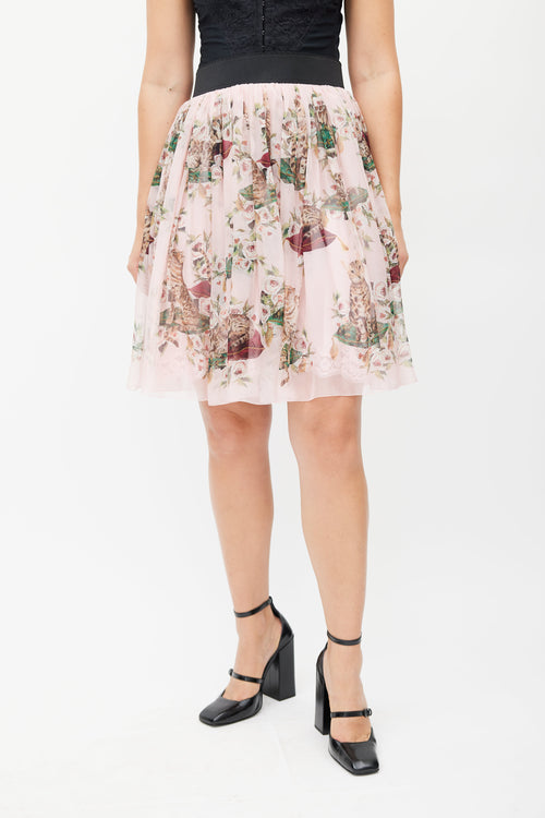 Dolce & Gabbana Pink & Multicolour Floral Silk Skirt