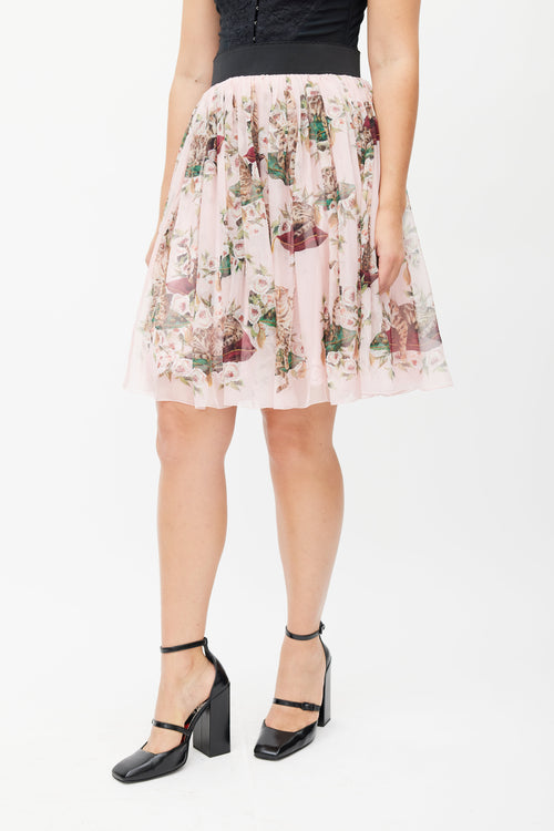 Dolce & Gabbana Pink & Multicolour Floral Silk Skirt