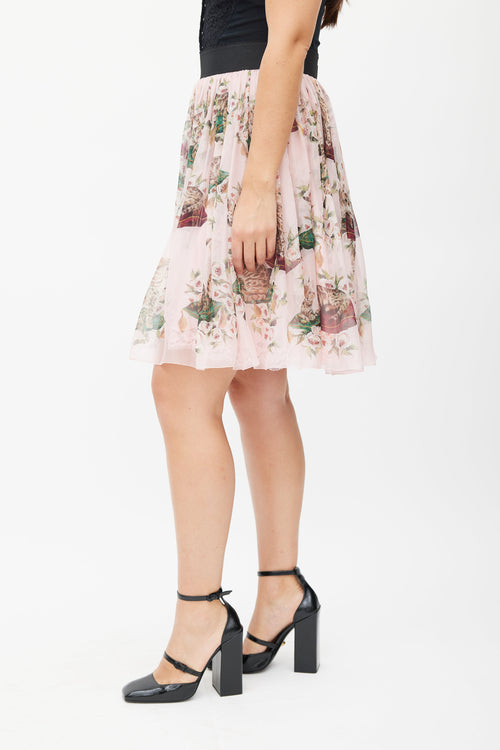 Dolce & Gabbana Pink & Multicolour Floral Silk Skirt