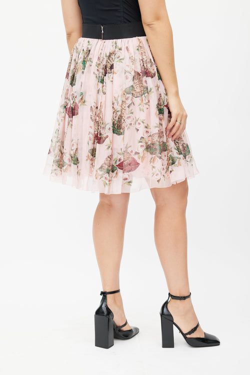 Dolce & Gabbana Pink & Multicolour Floral Silk Skirt