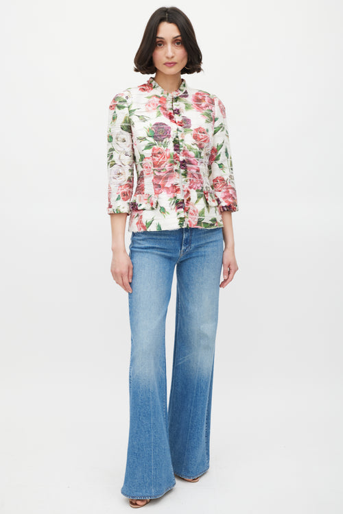 Dolce & Gabbana Pink & Multicolour Silk Floral Panelled Jacket