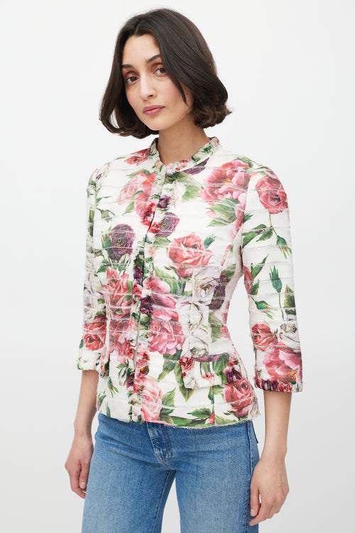 Dolce & Gabbana Pink & Multicolour Silk Floral Panelled Jacket