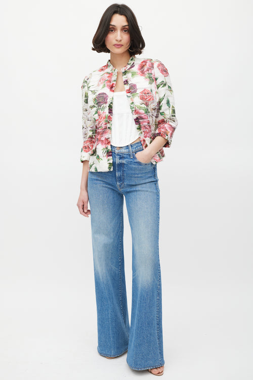 Dolce & Gabbana Pink & Multicolour Silk Floral Panelled Jacket