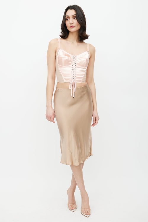 Dolce & Gabbana Pink Satin Lace Up Corset