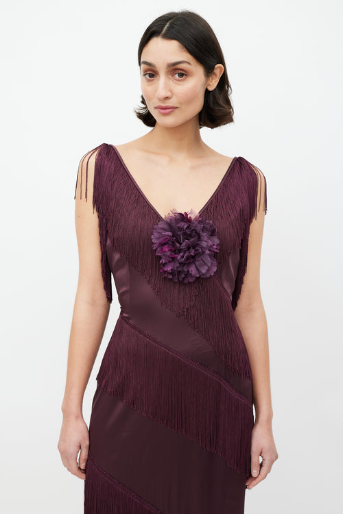 Dolce & Gabbana Purple Tiered Fringe & Peony Dress