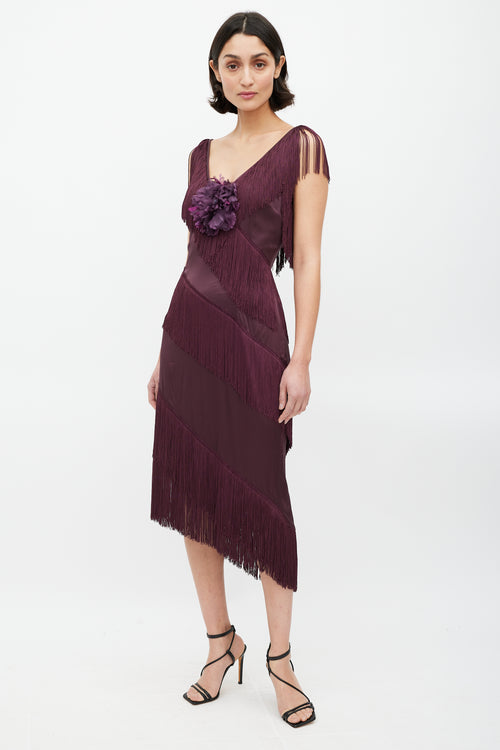 Dolce & Gabbana Purple Tiered Fringe & Peony Dress