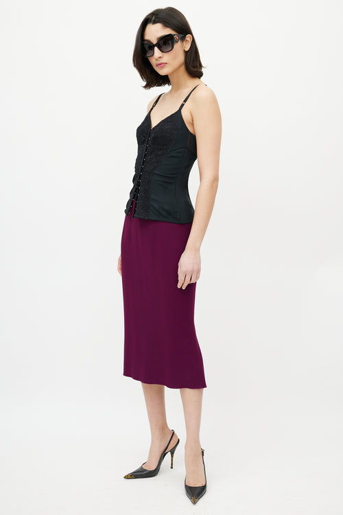 Dolce & Gabbana Purple & Black Pencil Midi Skirt
