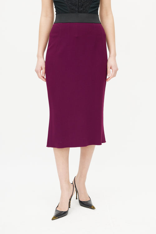 Dolce & Gabbana Purple & Black Pencil Midi Skirt