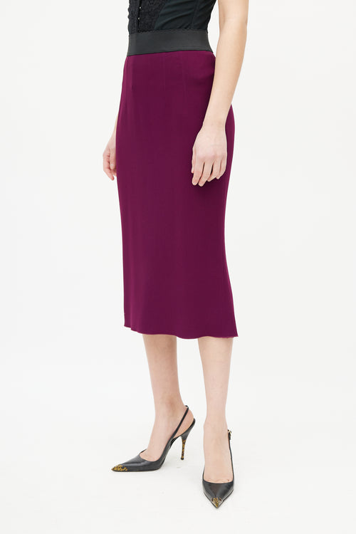 Dolce & Gabbana Purple & Black Pencil Midi Skirt