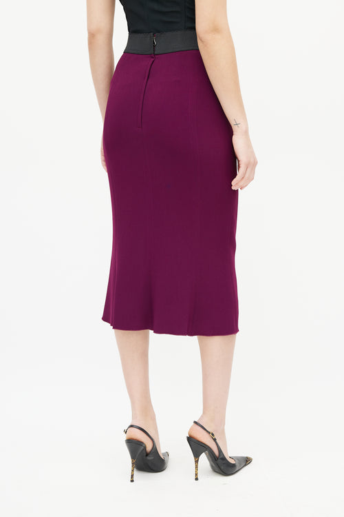 Dolce & Gabbana Purple & Black Pencil Midi Skirt
