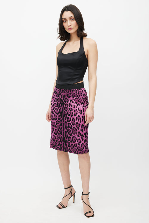 Dolce & Gabbana Purple & Black Printed Silk Skirt
