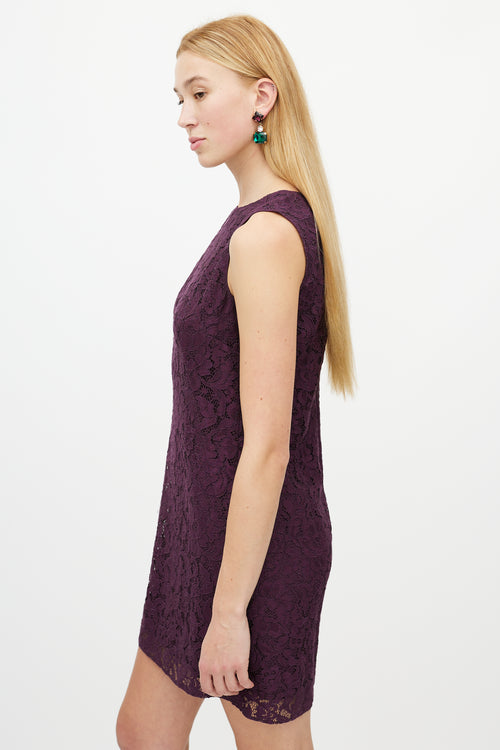 Dolce & Gabbana Purple Floral Lace Dress