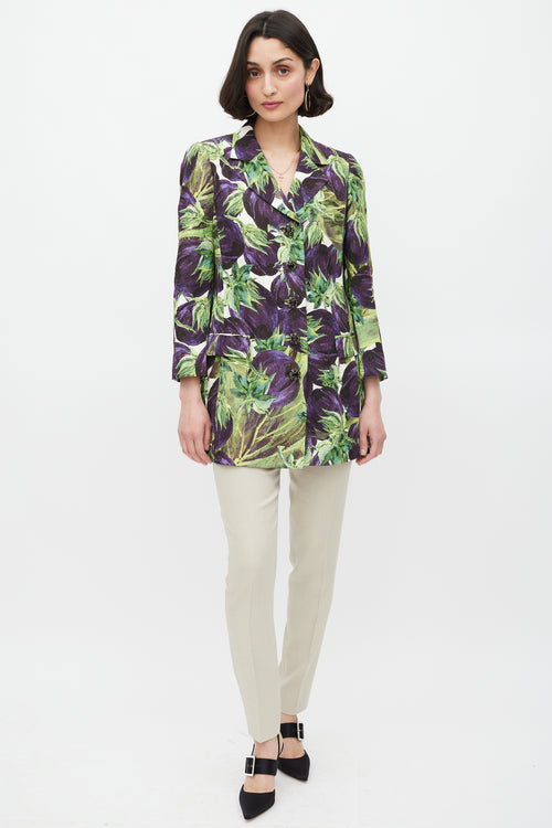 Dolce & Gabbana Purple & Green Printed Crystal Button Blazer