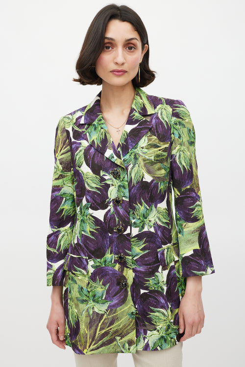 Dolce & Gabbana Purple & Green Printed Crystal Button Blazer