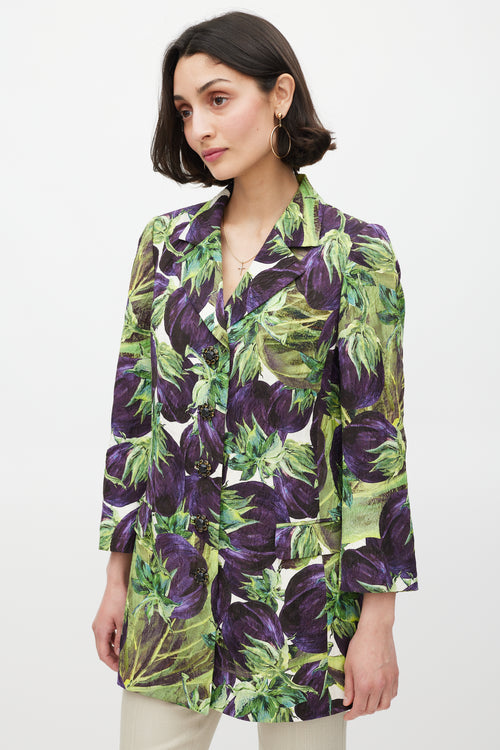 Dolce & Gabbana Purple & Green Printed Crystal Button Blazer