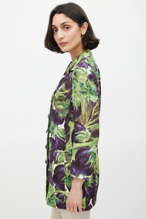 Dolce & Gabbana Purple & Green Printed Crystal Button Blazer