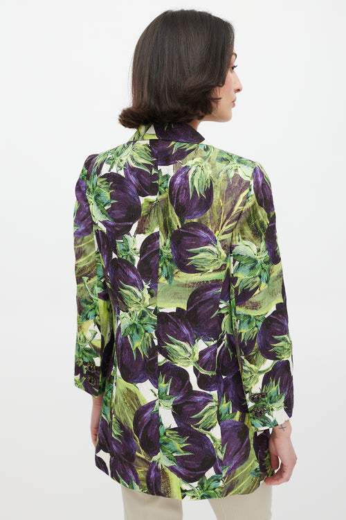Dolce & Gabbana Purple & Green Printed Crystal Button Blazer