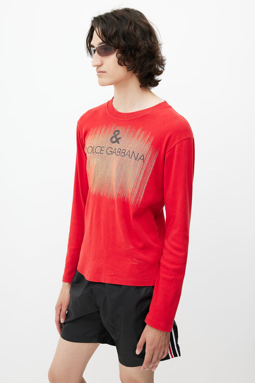 Dolce & Gabbana Red & Black Knit Logo Top