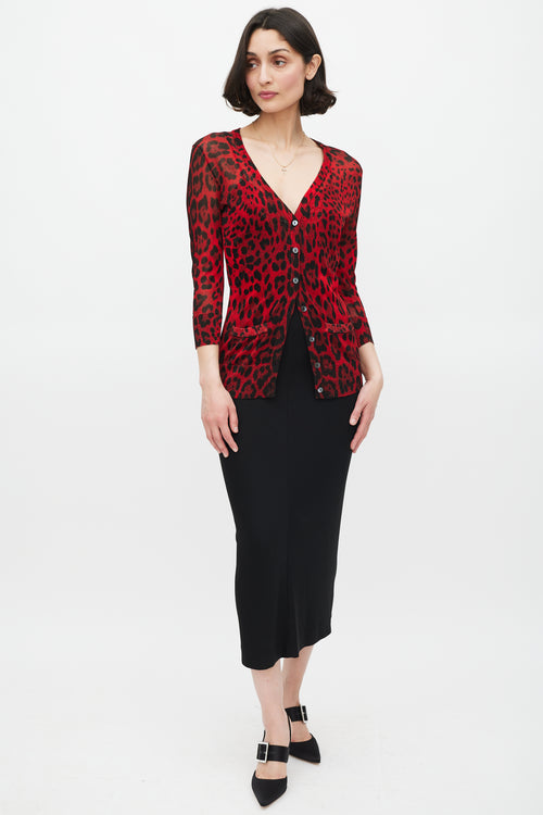 Dolce & Gabbana Red & Black Sparkly Printed Cardigan