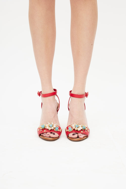 Dolce & Gabbana Red Embossed Jewel Heel
