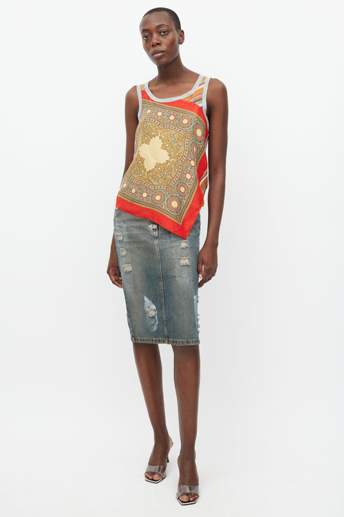Dolce & Gabbana Red & Multicolour Printed Silk Tank Top