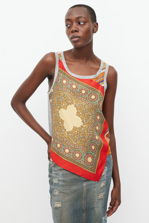 Dolce & Gabbana Red & Multicolour Printed Silk Tank Top