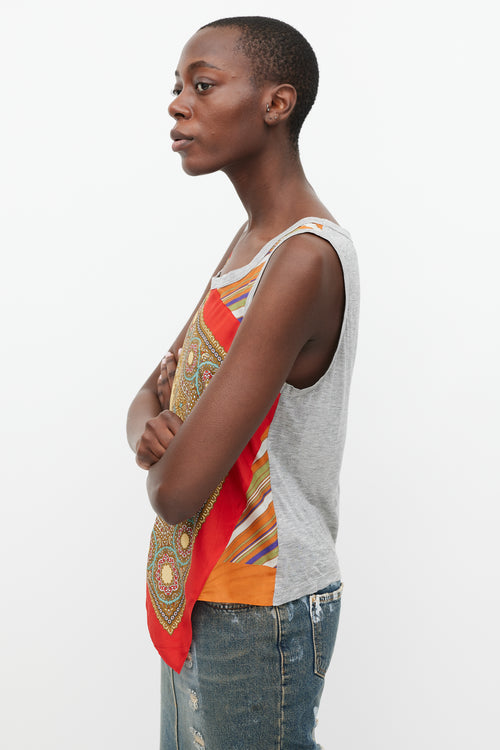 Dolce & Gabbana Red & Multicolour Printed Silk Tank Top