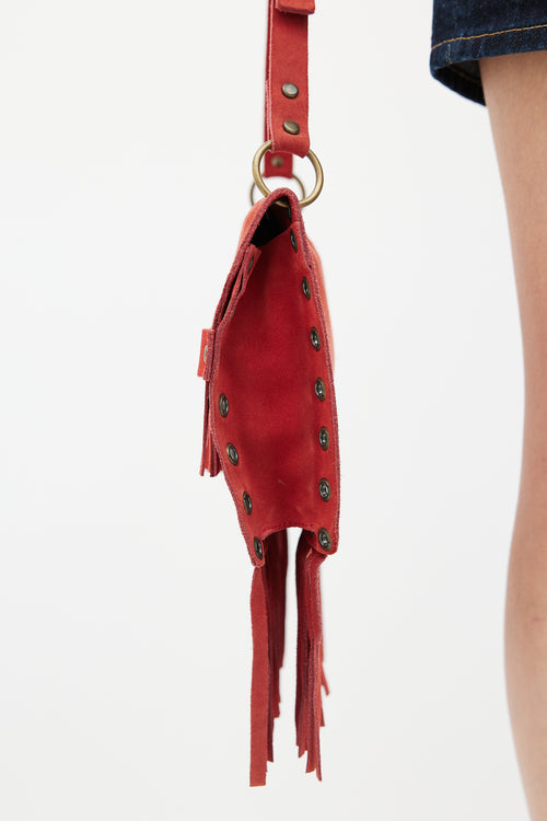 Dolce & Gabbana Red Suede Fringe Shoulder Bag