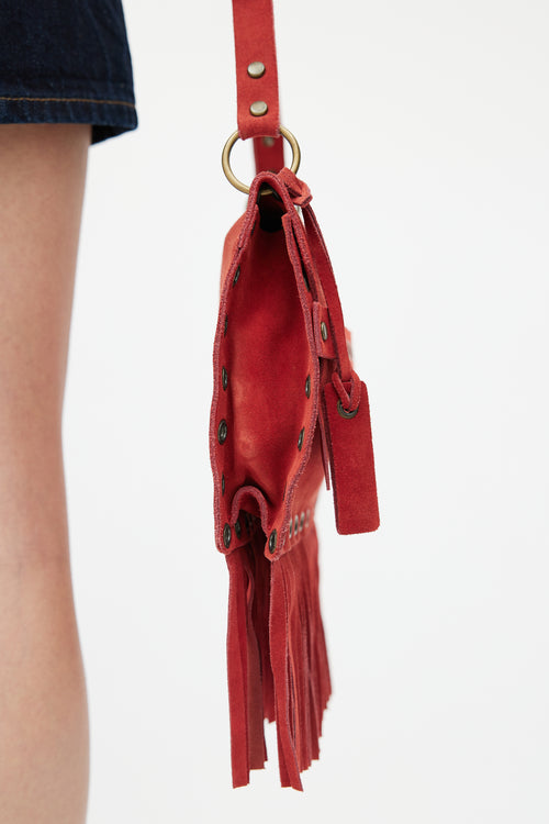 Dolce & Gabbana Red Suede Fringe Shoulder Bag