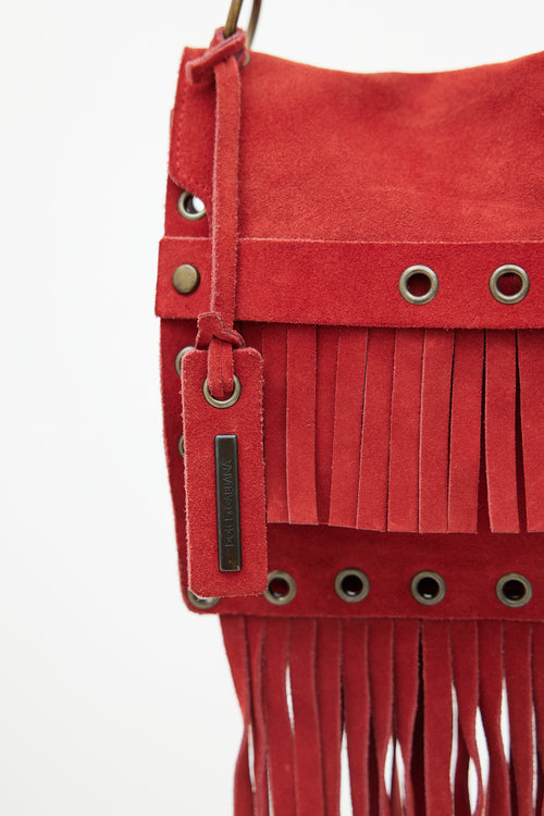 Dolce & Gabbana Red Suede Fringe Shoulder Bag