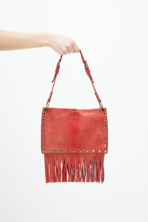 Dolce & Gabbana Red Suede Fringe Shoulder Bag