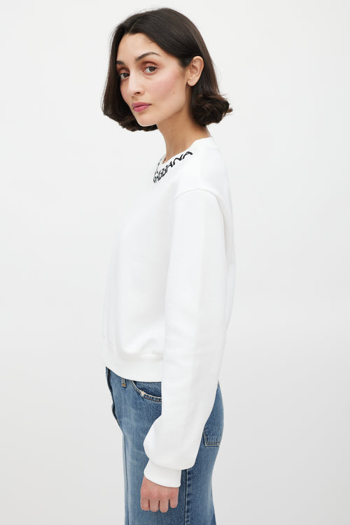 Dolce & Gabbana White & Black Embroidered Logo Crewneck Sweater