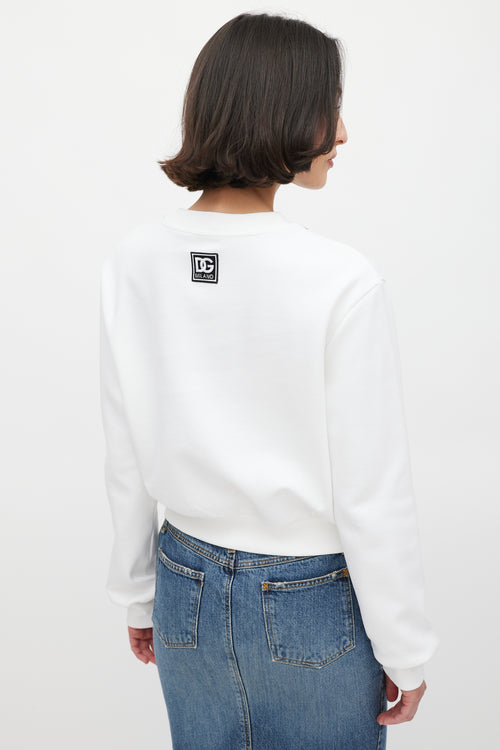 Dolce & Gabbana White & Black Embroidered Logo Crewneck Sweater