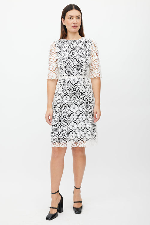 Dolce & Gabbana White & Black Floral Eyelet Dress