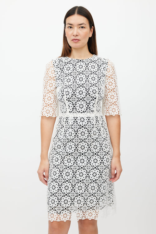 Dolce & Gabbana White & Black Floral Eyelet Dress