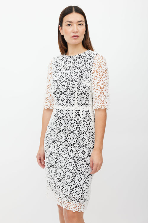 Dolce & Gabbana White & Black Floral Eyelet Dress