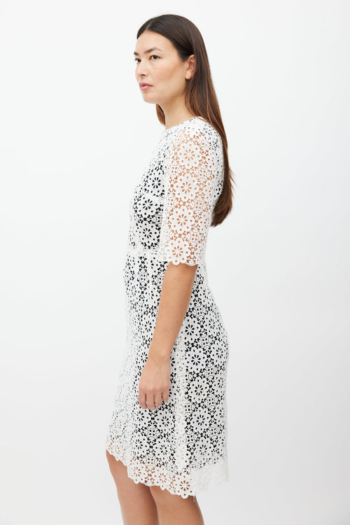 Dolce & Gabbana White & Black Floral Eyelet Dress