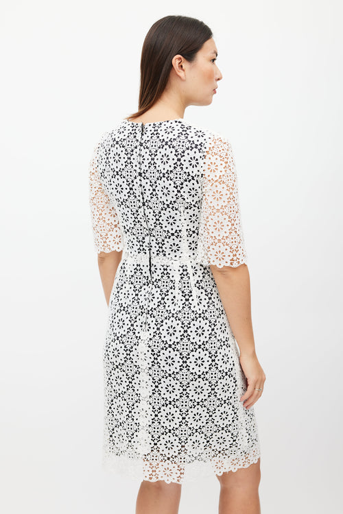Dolce & Gabbana White & Black Floral Eyelet Dress