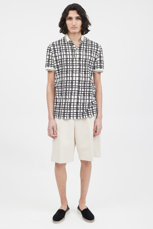 Dolce & Gabbana White & Black Grid Pattern Polo