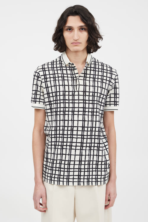 Dolce & Gabbana White & Black Grid Pattern Polo