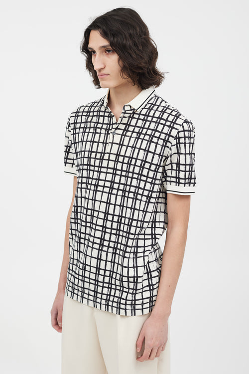Dolce & Gabbana White & Black Grid Pattern Polo