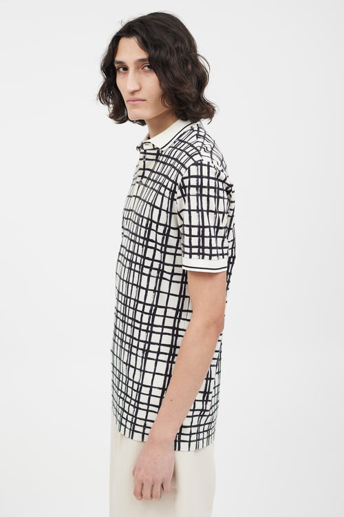 Dolce & Gabbana White & Black Grid Pattern Polo