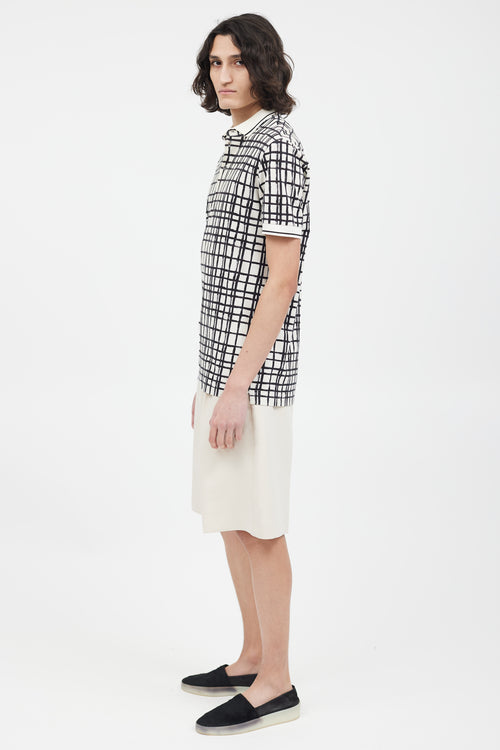 Dolce & Gabbana White & Black Grid Pattern Polo