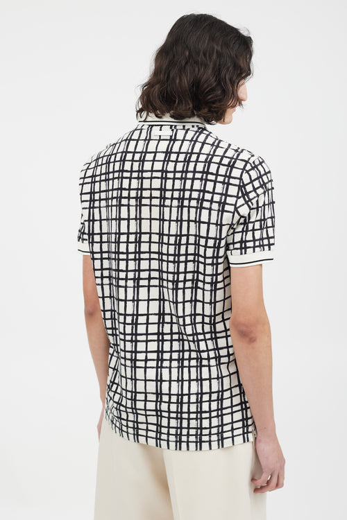 Dolce & Gabbana White & Black Grid Pattern Polo