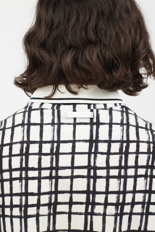 Dolce & Gabbana White & Black Grid Pattern Polo
