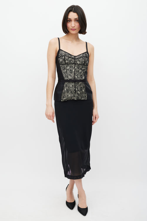 Dolce & Gabbana White & Black Lace Bow Top