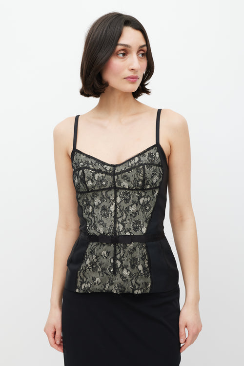 Dolce & Gabbana White & Black Lace Bow Top