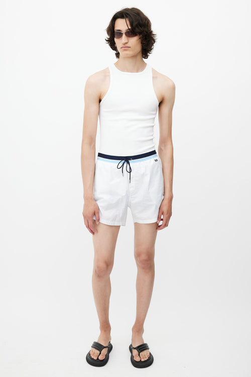 Dolce & Gabbana White & Blue Stripe Swim Short