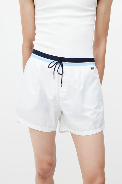 Dolce & Gabbana White & Blue Stripe Swim Short