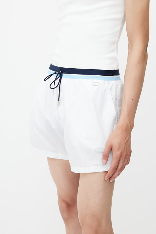 Dolce & Gabbana White & Blue Stripe Swim Short